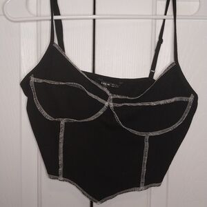 SHEIN Black Top with White Stitch Detail